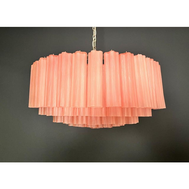 Large Pink Etched Murano Glass Tube Chandelier, 1990s For Sale - Image 14 of 18