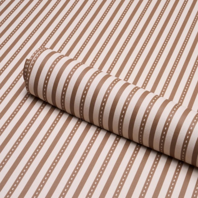 Schumacher Schumacher Mathis Ticking Stripe Wallcovering In Umber For Sale - Image 4 of 6