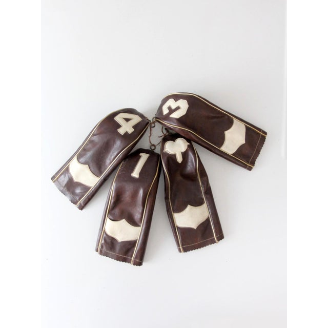 Mid-Century Modern Vintage 1950s Golf Club Head Covers Set of 4 Brown and Cream For Sale - Image 3 of 12