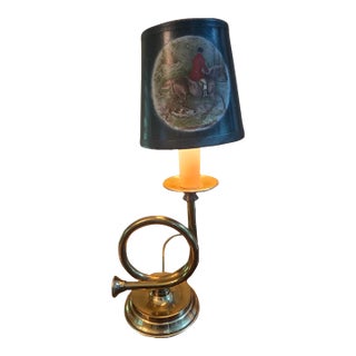 Vintage Equestrian English Style Horse Hunting Brass Horn-Shaped Lamp For Sale