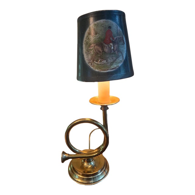 Vintage Equestrian English Style Horse Hunting Brass Horn-Shaped Lamp For Sale