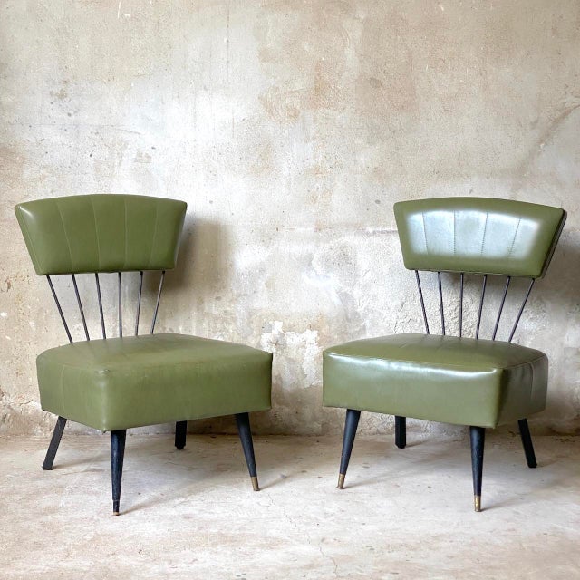 Vintage Lounge Chairs in Metal and Green Faux Leather, 1960s, Set of 2 For Sale - Image 15 of 15