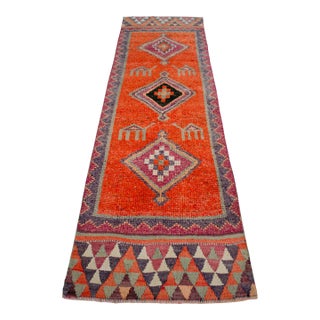 1960s Vintage Hand Knotted Primitive Turkish Runner For Sale