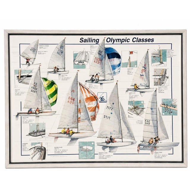 White Vintage Olympic Sailing Classes Framed Poster M. Chiesa Italy 1989 Nautical For Sale - Image 8 of 8