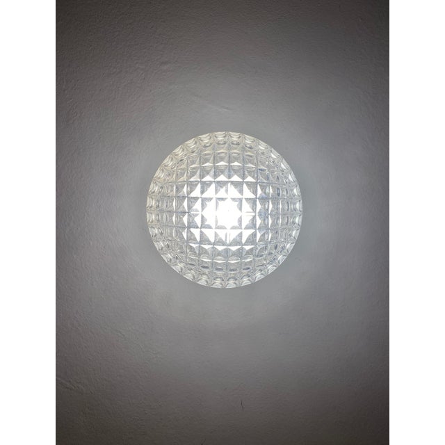 Vintage Geometric Pressed Glass Flush Mount Ceiling Light, 1970s For Sale - Image 4 of 9
