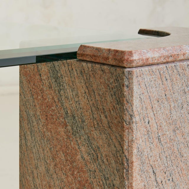 Vintage Italian Pink Granite Coffee Table with Beveled Glass Top For Sale - Image 10 of 18