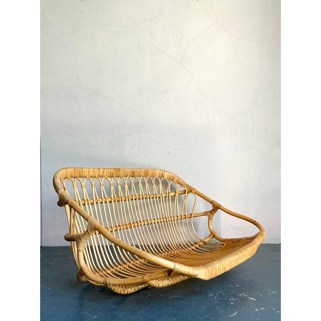 Mid-Century Modern Vintage Boho Wrapped Rattan Hanging Bench For Sale - Image 3 of 9