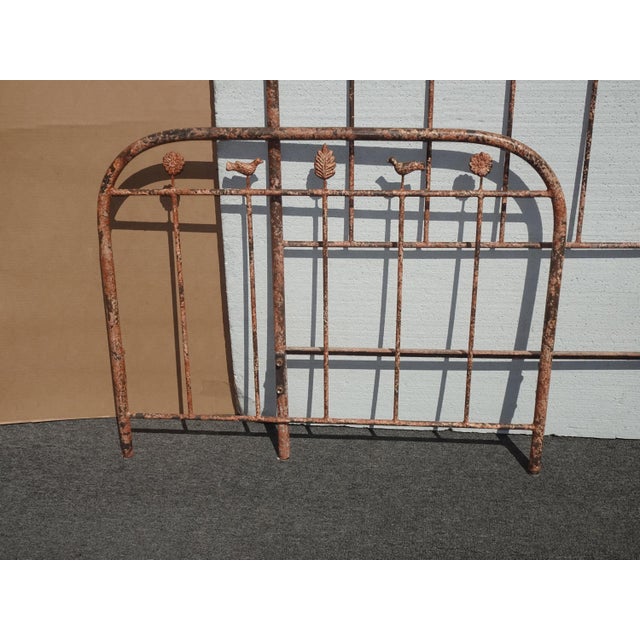 1950s Vintage French Country Brown Crackle Twin Bed Frame ~ Headboard Footboard &Rails For Sale - Image 5 of 18