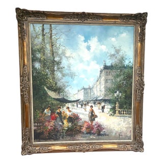 Christian Jereczek, Flower Market, 1960s, Oil on Canvas, Framed For Sale