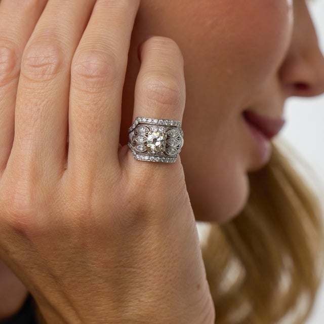 1930s 1930s Art Deco Gia Diamond Platinum Engagement Ring, Size 4.25 For Sale - Image 5 of 6