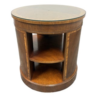 Baker Furniture Empire Georgian Style Flame Mahogany Drum Side Table, Vintage For Sale