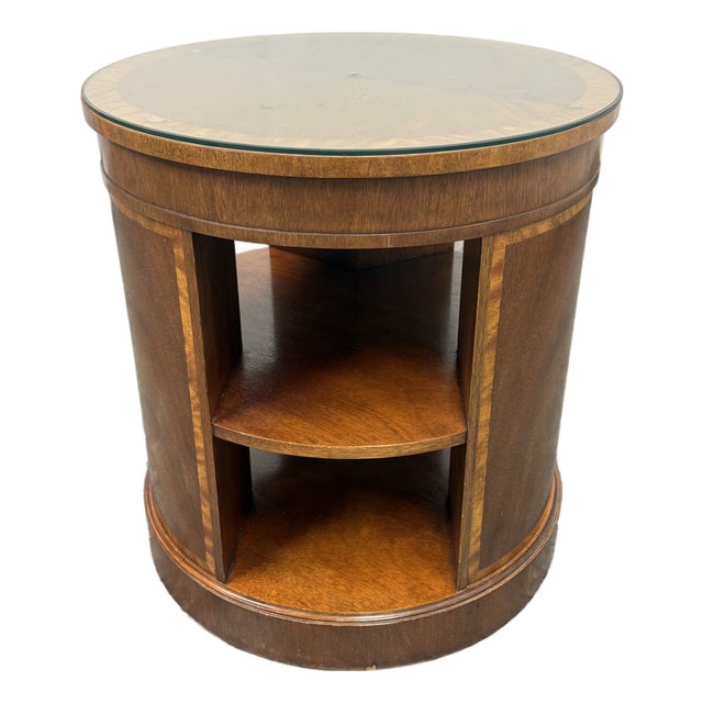 Baker Furniture Empire Georgian Style Flame Mahogany Drum Side Table, Vintage For Sale