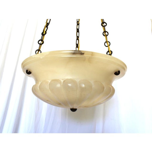 Mid Century Modern Alabaster Pendant, Brass Hardware For Sale - Image 11 of 11