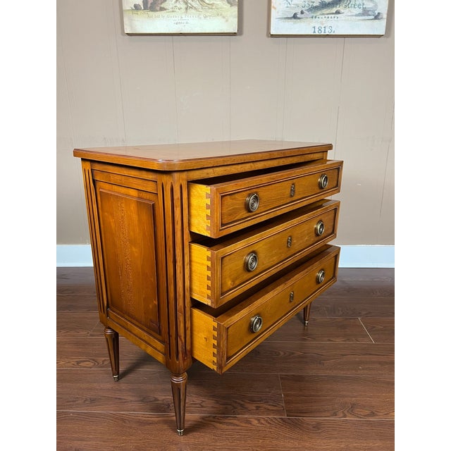 Antique French Commode Chest of Drawers Louis XVI Walnut Brass C1940 For Sale - Image 16 of 18