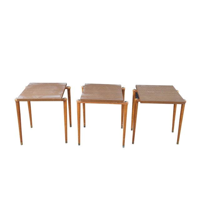 Mid-Century Modern Modern 1960s Mid Century Modern Opal Mobel Teak Laminate Stacking Nesting Tables For Sale - Image 3 of 8