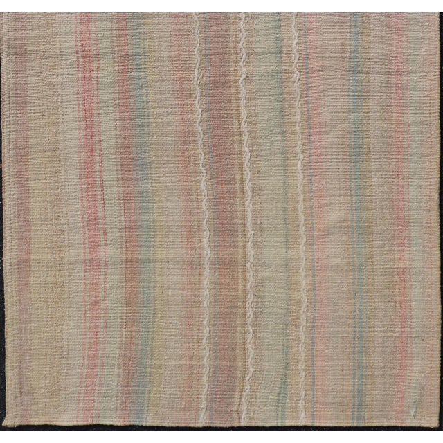 Textile Vintage Turkish Kilim Rug With Soft Pastel Stripes in Sand, Sage, and Blue For Sale - Image 7 of 10