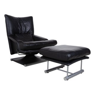 Set of Metal and Leather 6500 Armchair and Ottoman from Rolf Benz For Sale