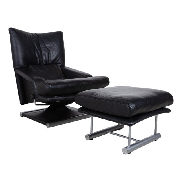 Set of Metal and Leather 6500 Armchair and Ottoman from Rolf Benz For Sale