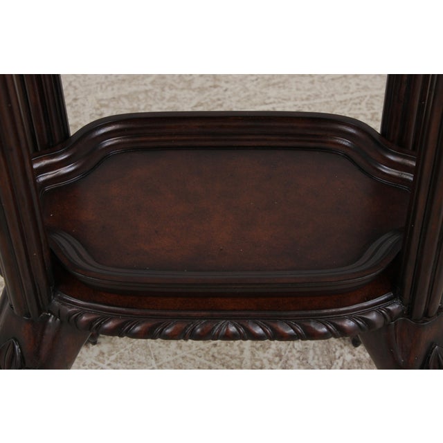 Brown Leather Top Victorian Style Carved Mahogany Etagere Bookshelf For Sale - Image 8 of 15