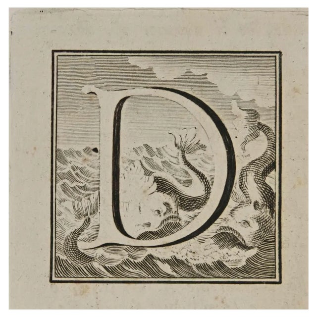 Luigi Vanvitelli, Letter of the Alphabet D, Etching, 18th Century For Sale