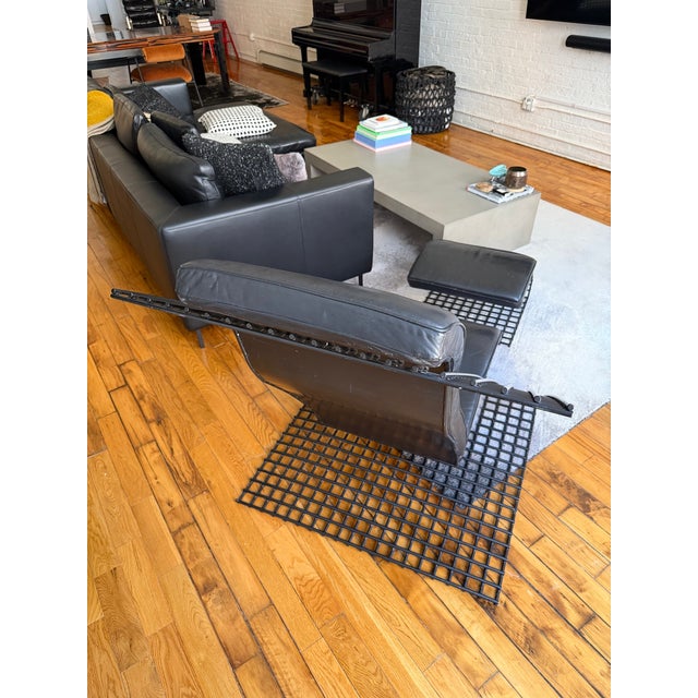 80s Postmodern Leather Cantilever Wire Lounge Chair & Ottoman For Sale In New York - Image 6 of 8