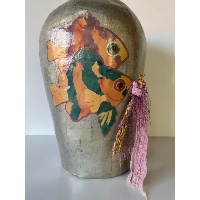 1980’s Vintage “Sea Jewel Ii” Handmade and Hand-Painted Papier Mâché Vase, Signed For Sale In Miami - Image 6 of 12