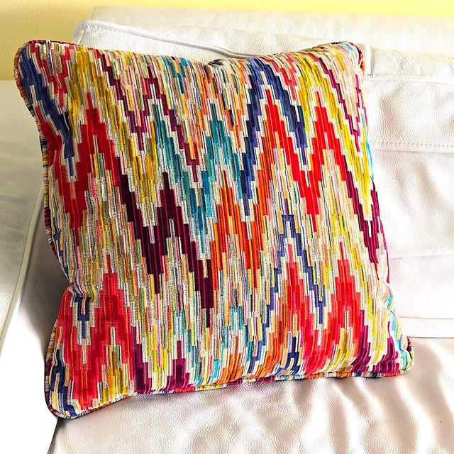 Kravet Couture Ikat Flame/Chevron Carved Velvet 22" Pillows For Sale - Image 10 of 15