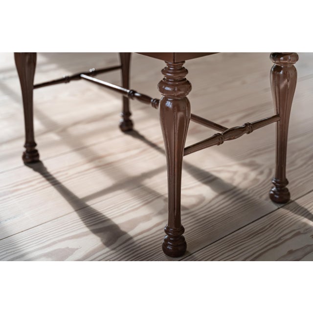 American 1930s Vintage Leopard Bottle Brush Fringed Turned Leg Bench For Sale - Image 3 of 8