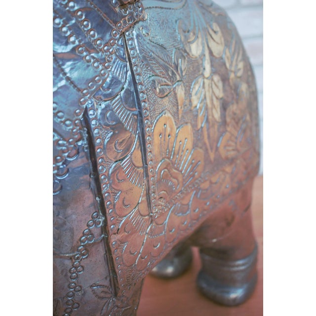 Vintage Moroccan Hammered Metal Covered Elephant Statue For Sale - Image 10 of 13
