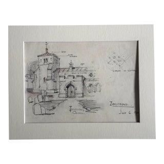 Antique 1920s Walter Church Drawing in 11x14 Mat - Ickleford, Hertfordshire For Sale