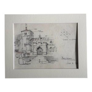 Antique 1920s Walter Church Drawing in 11x14 Mat - Ickleford, Hertfordshire