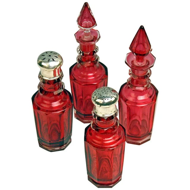 Oil and Vinegar Condiment Set in Glass and Silver, Vienna, 1854, Set of 4 For Sale - Image 5 of 5