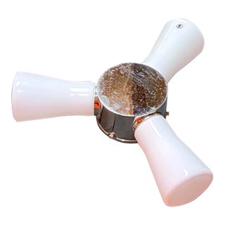 Mid 20th Century Art Deco Chrome and Opaline Propeller Shape Bathroom Wall Lamp or Flush Mount For Sale