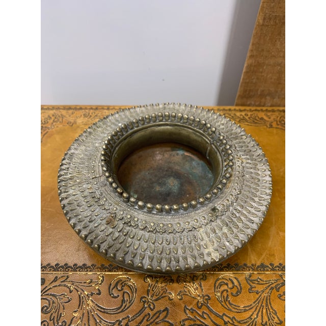 Indian Vintage Dhokra Damar Brass With Silver Overlay Bowl, Ashtray or Catchall For Sale - Image 3 of 5