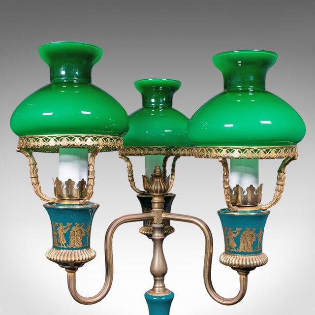 Teal Vintage Three Branch Table Lamp, English, Accent Light, Neoclassical Revival For Sale - Image 8 of 12