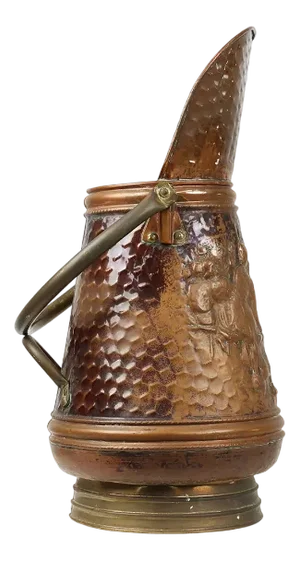 Copper Umbrella Stand with Hammered Medieval Bakery Relief, France, 1900s