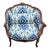 Antique French Louis XV Carved Walnut French Bergère Armchair Ikat 18th Century For Sale
