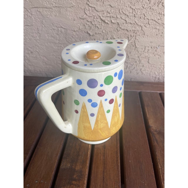 Art Deco 1930s Art Deco German Ceramic Mustard Domino Pattern Pitcher & Lid For Sale - Image 3 of 6