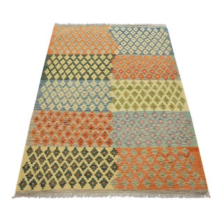 Tribal Kilim 4’3” X 6′ Multicolor Wool Handwoven Oriental Rug For Sale