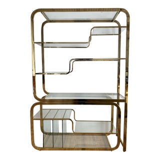 1970s Milo Baughman Style Extendable Brass and Glass Etagere For Sale