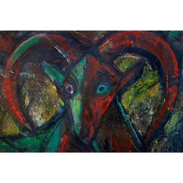 Modern 1955 Vintage E. Romano "Mountain Goat" Oil on Artist Board Painting For Sale - Image 3 of 9