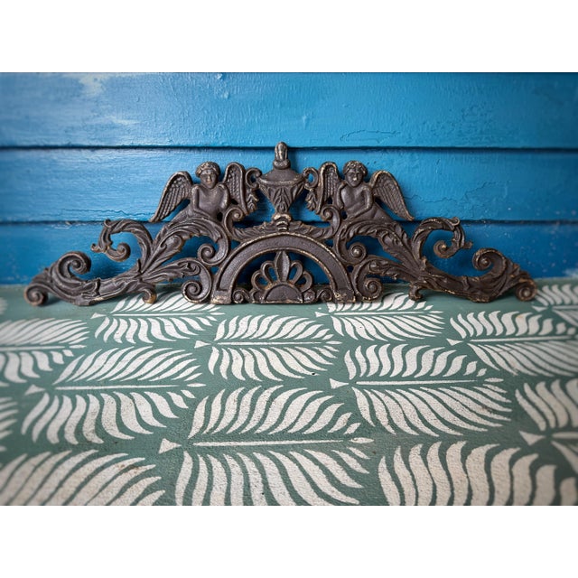 Antique Victorian Cast Iron Cherub Architectural Pediment Decorative / Wall Decor - Set of 2 For Sale - Image 10 of 12