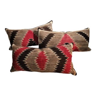 Mid 20th Century Collection of Geometric Wool Weaving Bolster Pillows- Set of 3 For Sale