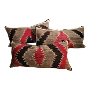 Mid 20th Century Collection of Geometric Wool Weaving Bolster Pillows- Set of 3