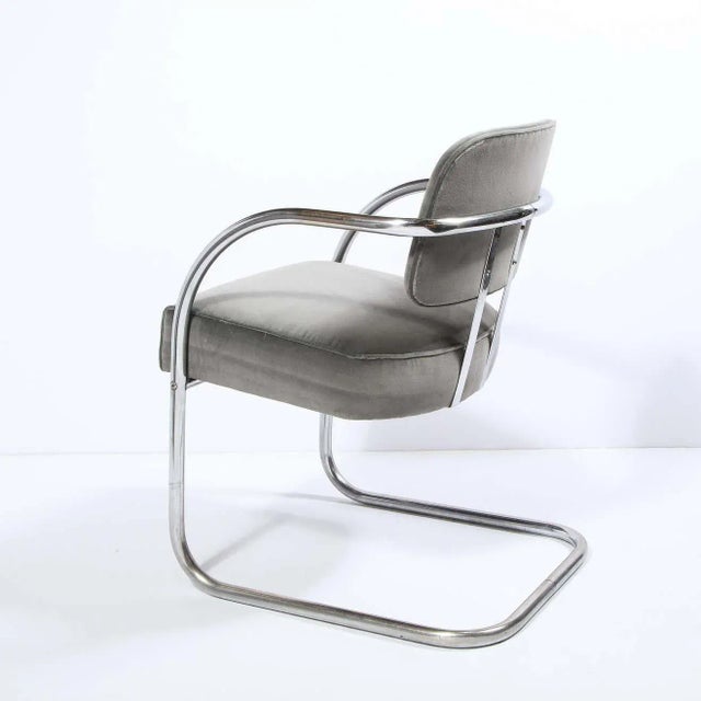 Art Deco Machine Age Bent Aluminum and Platinum Velvet Occasional Chair For Sale In New York - Image 6 of 9