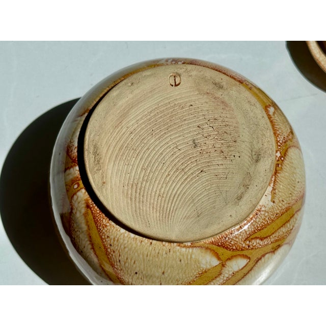 Studio Ceramic Lidded Box with Shino-Inspired Flowing Glaze in Honey, Cream and Iron Red, Germany, 1970s For Sale - Image 11 of 16