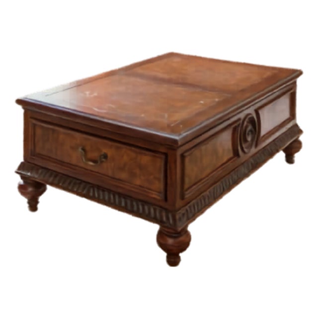 Vintage Ethan Allen Townhouse Collection Morley Mahogany & Burl Coffee Table For Sale