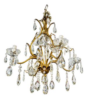 Gilded Bronze and Crystal 3-Light Chandelier, 1980s