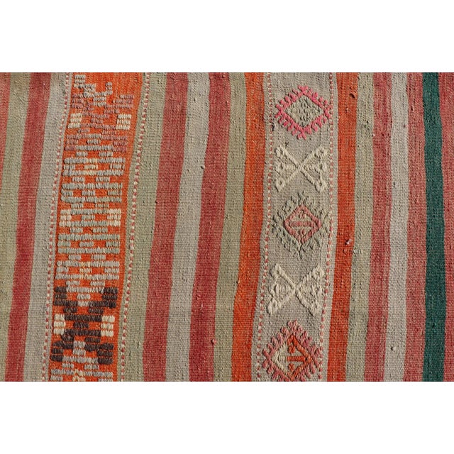 Mid 20th Century Vintage Turkish Kilim With Colorful Stripes in Orange Lt. Green Red & Gray For Sale - Image 10 of 13
