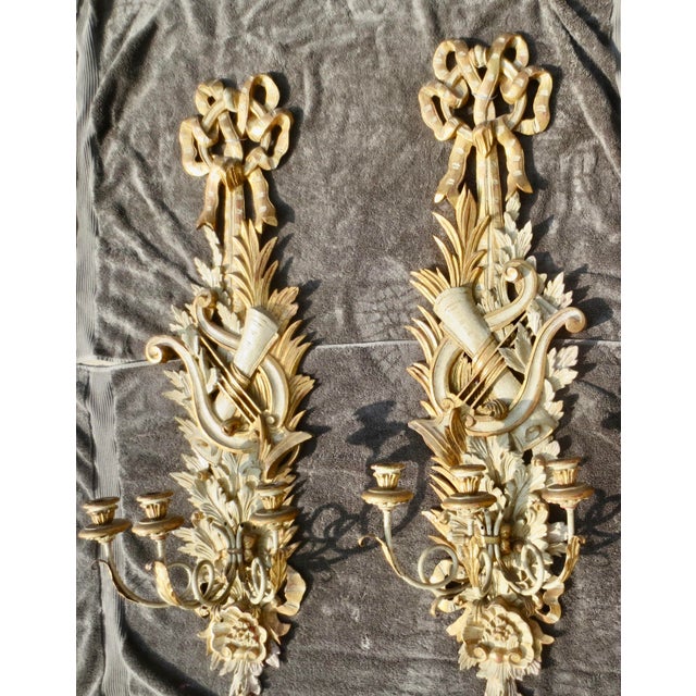 1900s Italian Gilt Wood Carved Sconces - Pair of 2 For Sale - Image 4 of 11